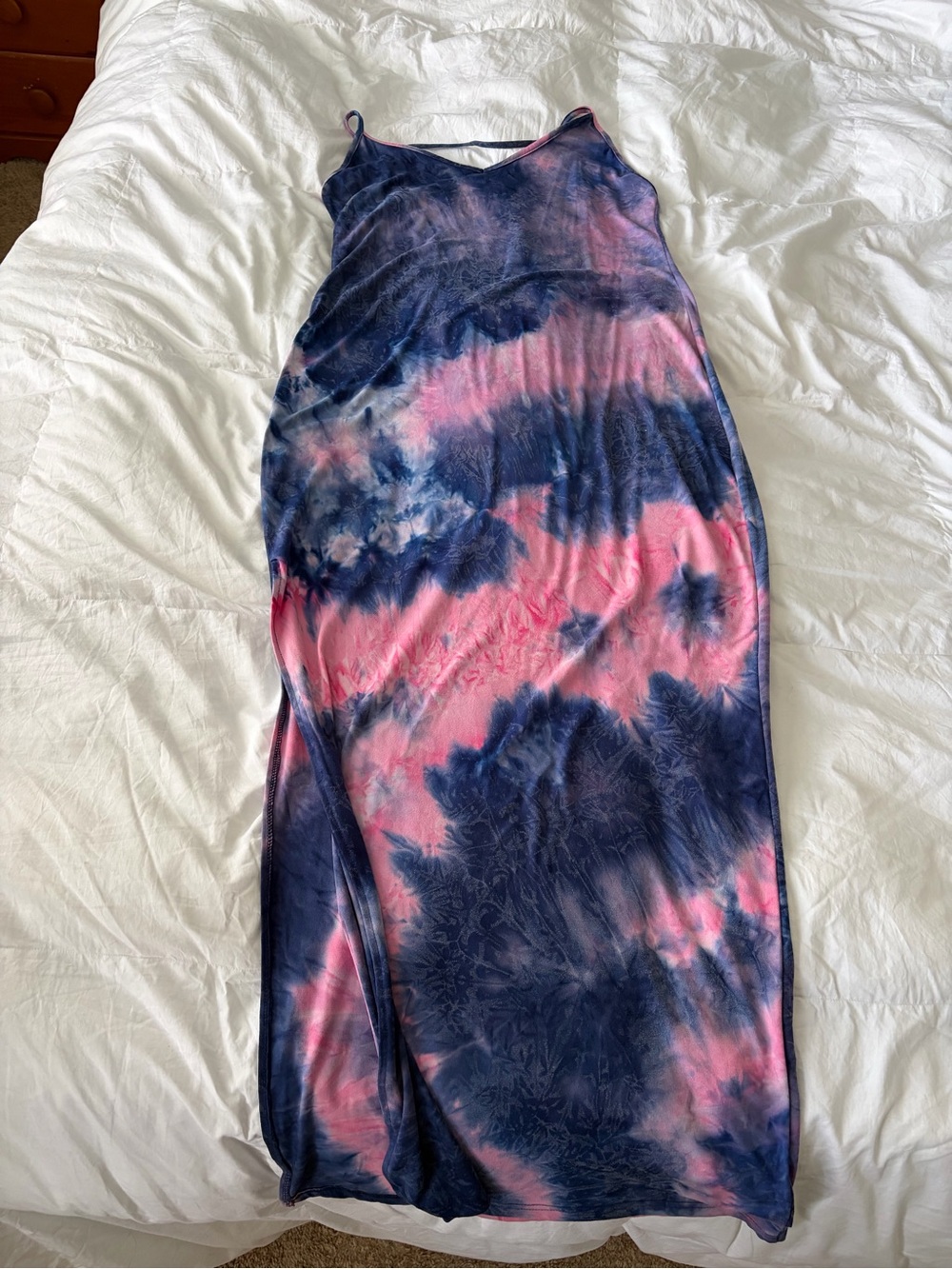 Tie-Dye Pink and Navy Maxi Slip Dress